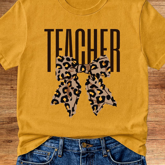 Animal Print Bow Teacher T-Shirt - teachngear