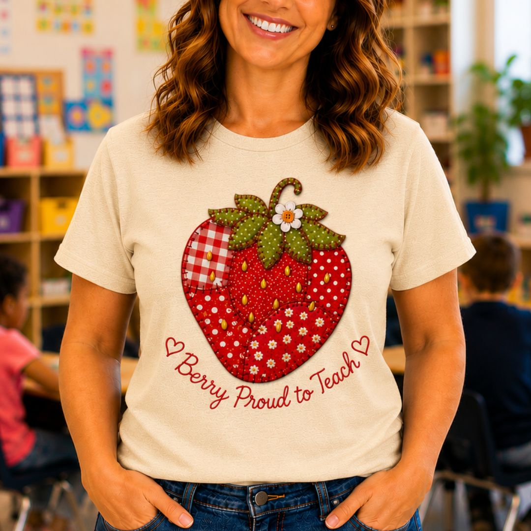Berry Proud to Teach Patchwork Teacher T-Shirt - teachngear