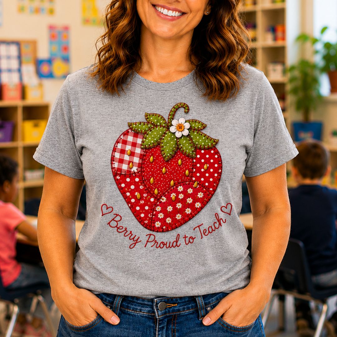 Berry Proud to Teach Patchwork Teacher T-Shirt - teachngear