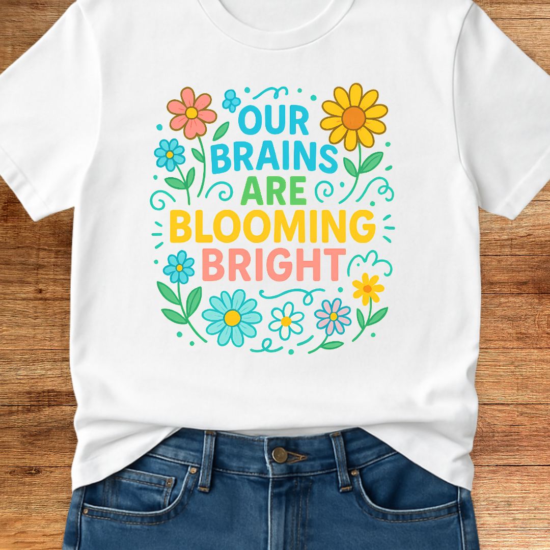 Brains Blooming Bright Teacher T-Shirt - teachngear