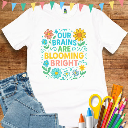 Brains Blooming Bright Teacher T-Shirt - teachngear