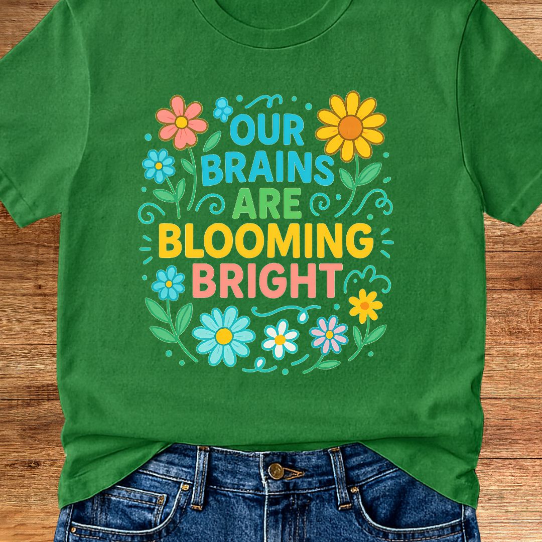 Brains Blooming Bright Teacher T-Shirt - teachngear