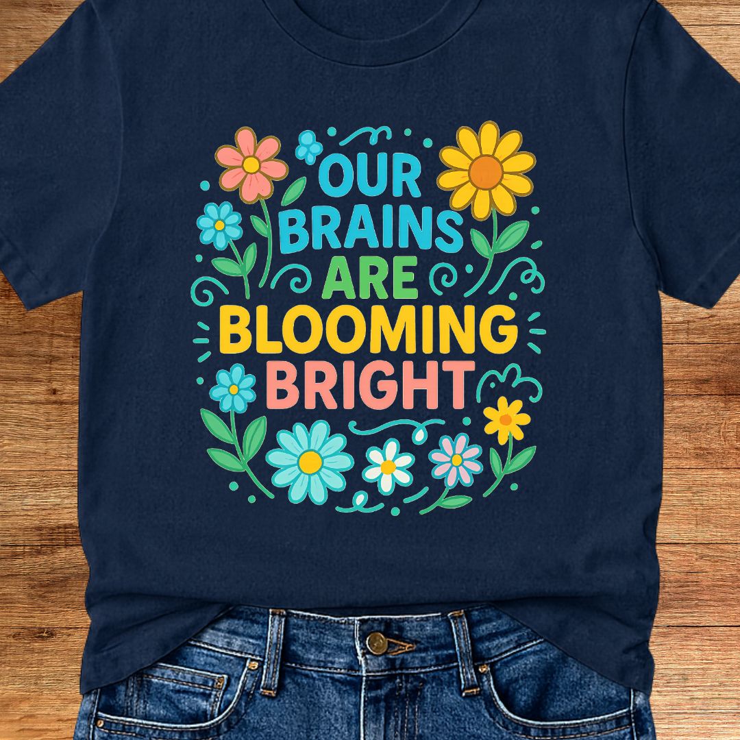 Brains Blooming Bright Teacher T-Shirt - teachngear