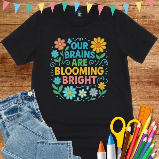 Brains Blooming Bright Teacher T-Shirt - teachngear