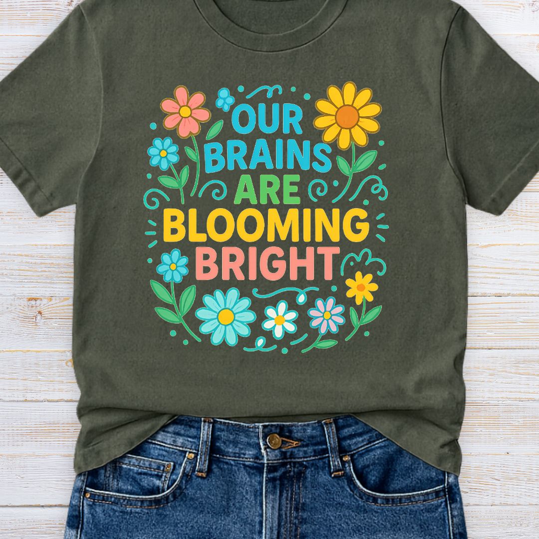 Brains Blooming Bright Teacher T-Shirt - teachngear