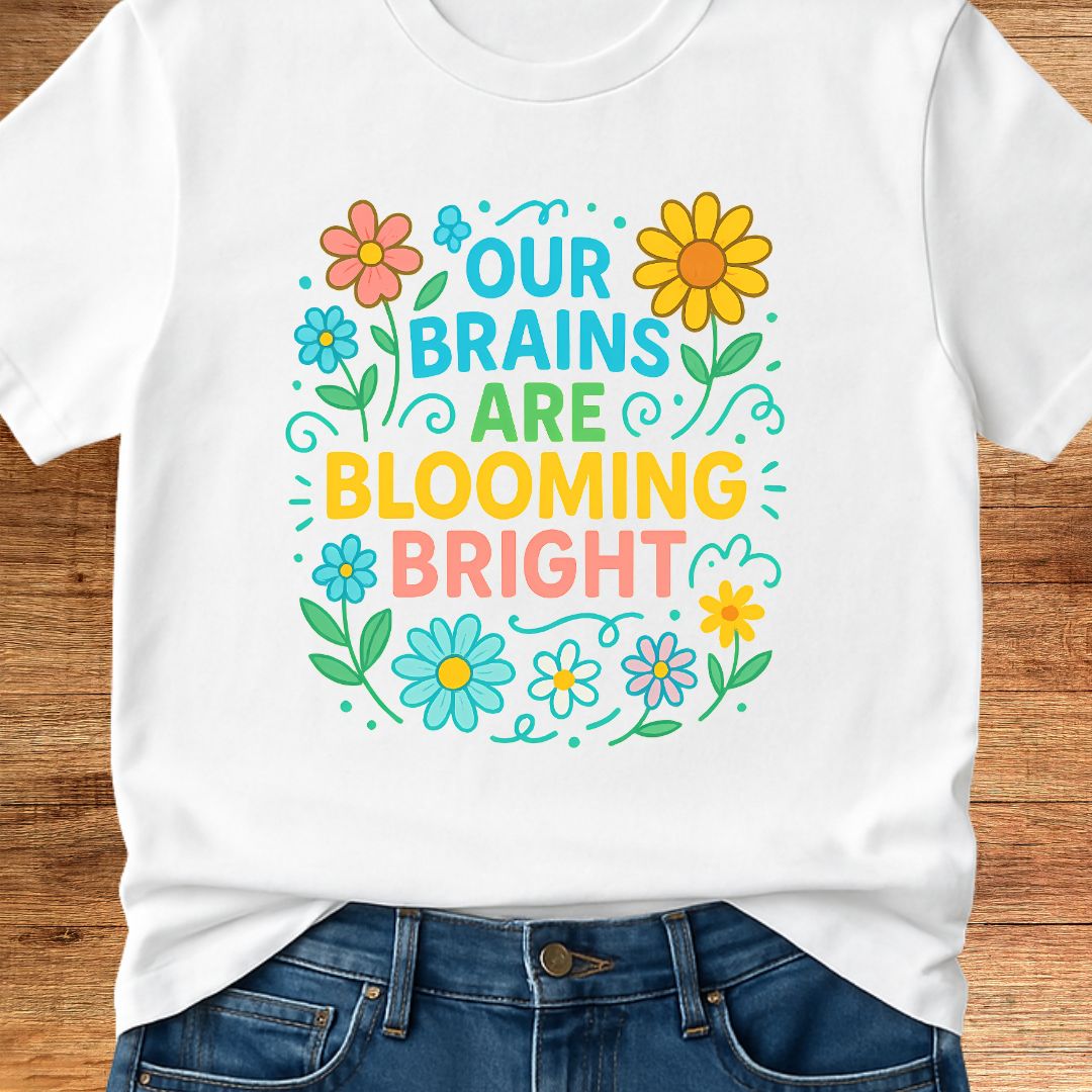 Brains Blooming Bright Teacher T-Shirt - teachngear