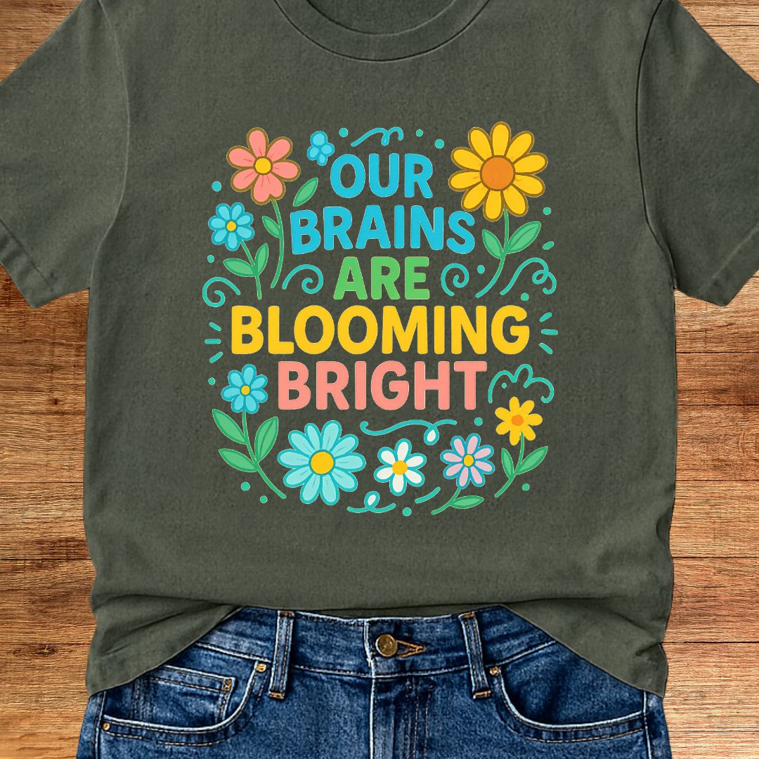 Brains Blooming Bright Teacher T-Shirt - teachngear