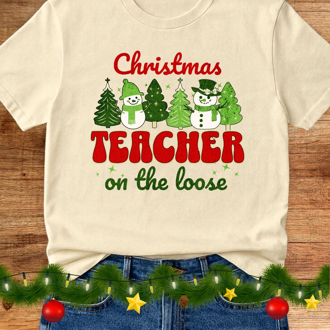 Christmas Teacher on the Loose Teacher Shirt - teachngear