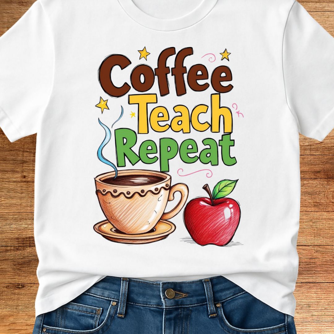 Coffee Teach Repeat 2 Teacher T-Shirt - teachngear