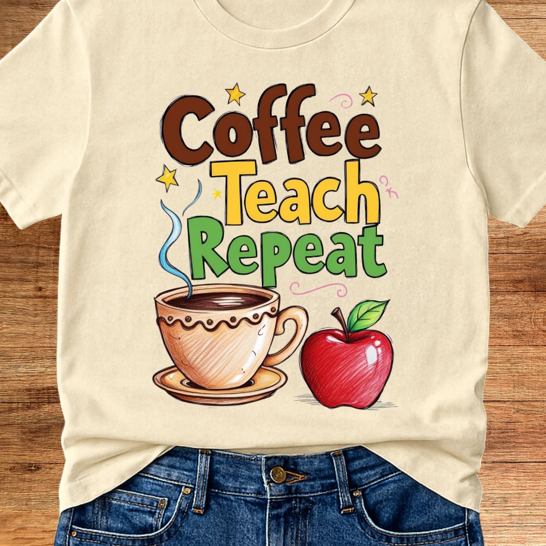 Coffee Teach Repeat 2 Teacher T-Shirt - teachngear