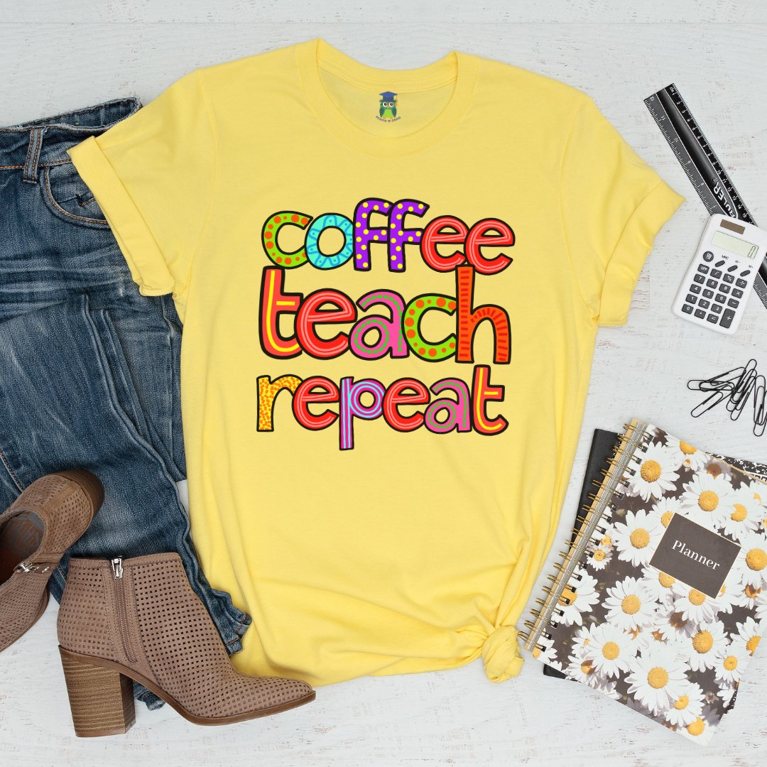 Coffee Teach Repeat Teacher Shirt - teachngear