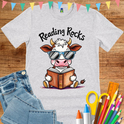 Cow Reading Rocks Teacher T-Shirt - teachngear