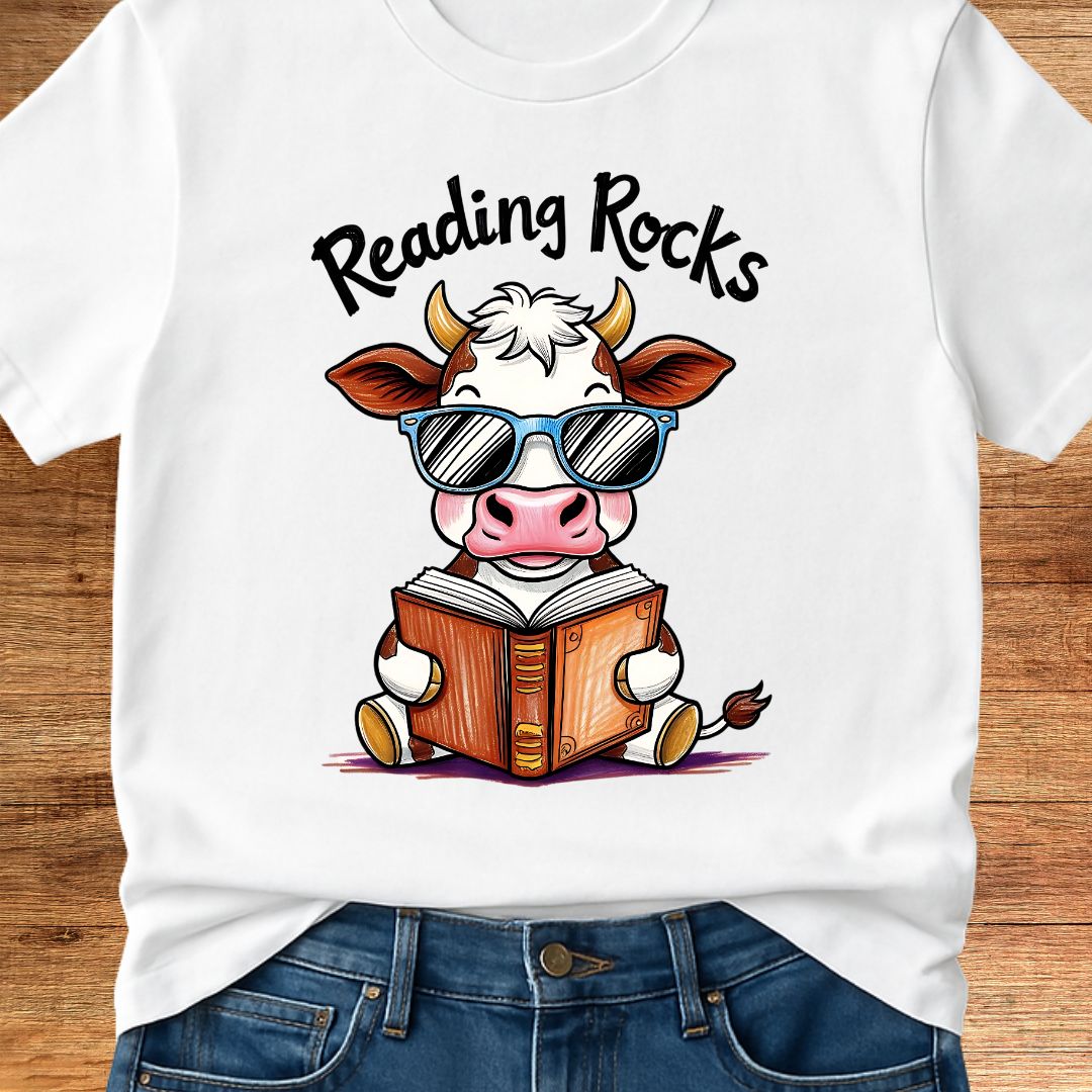 Cow Reading Rocks Teacher T-Shirt - teachngear
