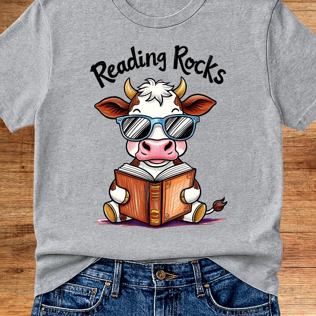 Cow Reading Rocks Teacher T-Shirt - teachngear