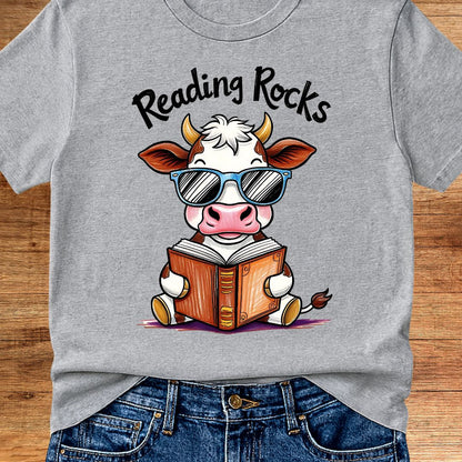 Cow Reading Rocks Teacher T-Shirt - teachngear