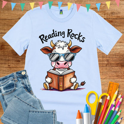 Cow Reading Rocks Teacher T-Shirt - teachngear