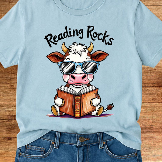 Cow Reading Rocks Teacher T-Shirt - teachngear