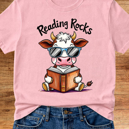 Cow Reading Rocks Teacher T-Shirt - teachngear