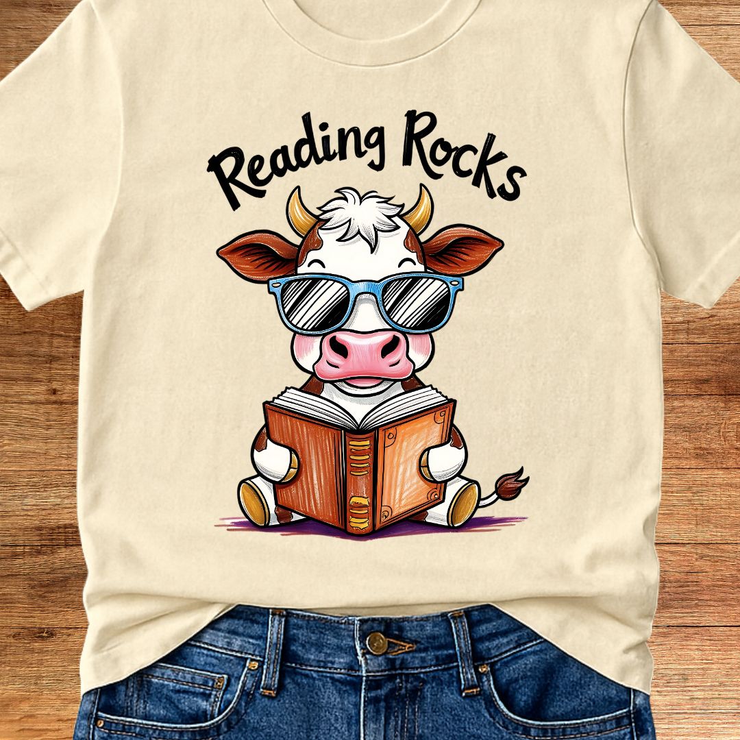 Cow Reading Rocks Teacher T-Shirt - teachngear