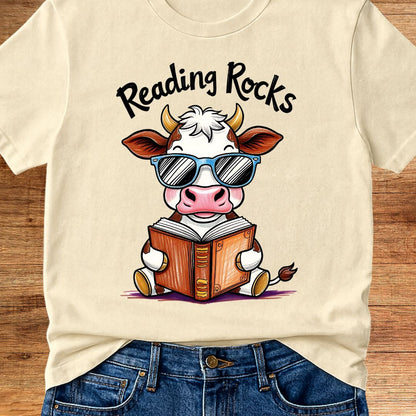 Cow Reading Rocks Teacher T-Shirt - teachngear
