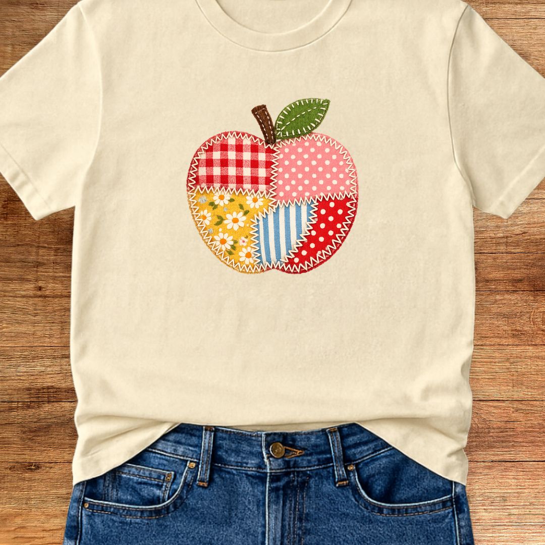 Faux Patchwork Apple Teacher T-Shirt - teachngear