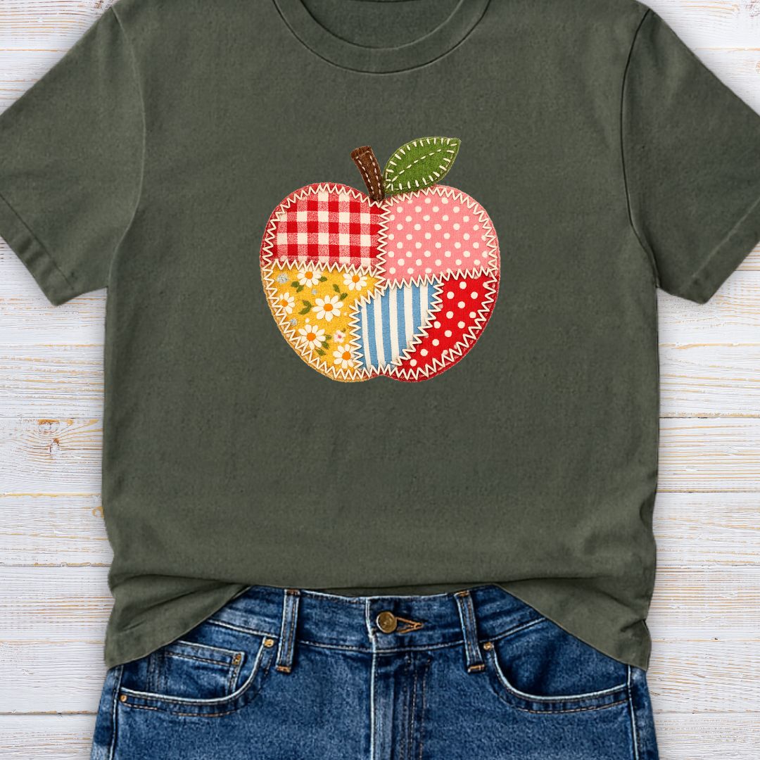 Faux Patchwork Apple Teacher T-Shirt - teachngear