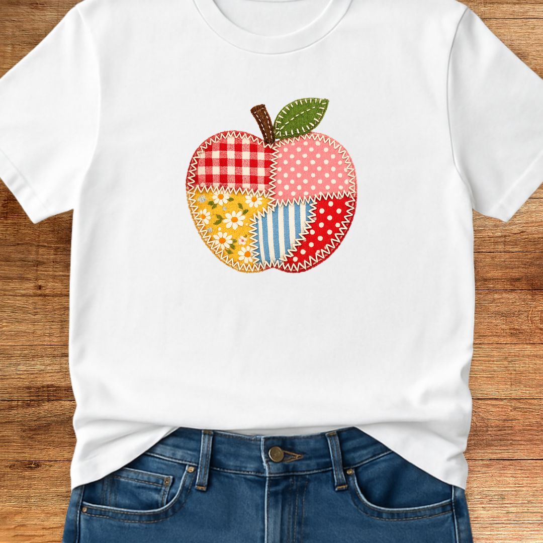 Faux Patchwork Apple Teacher T-Shirt - teachngear
