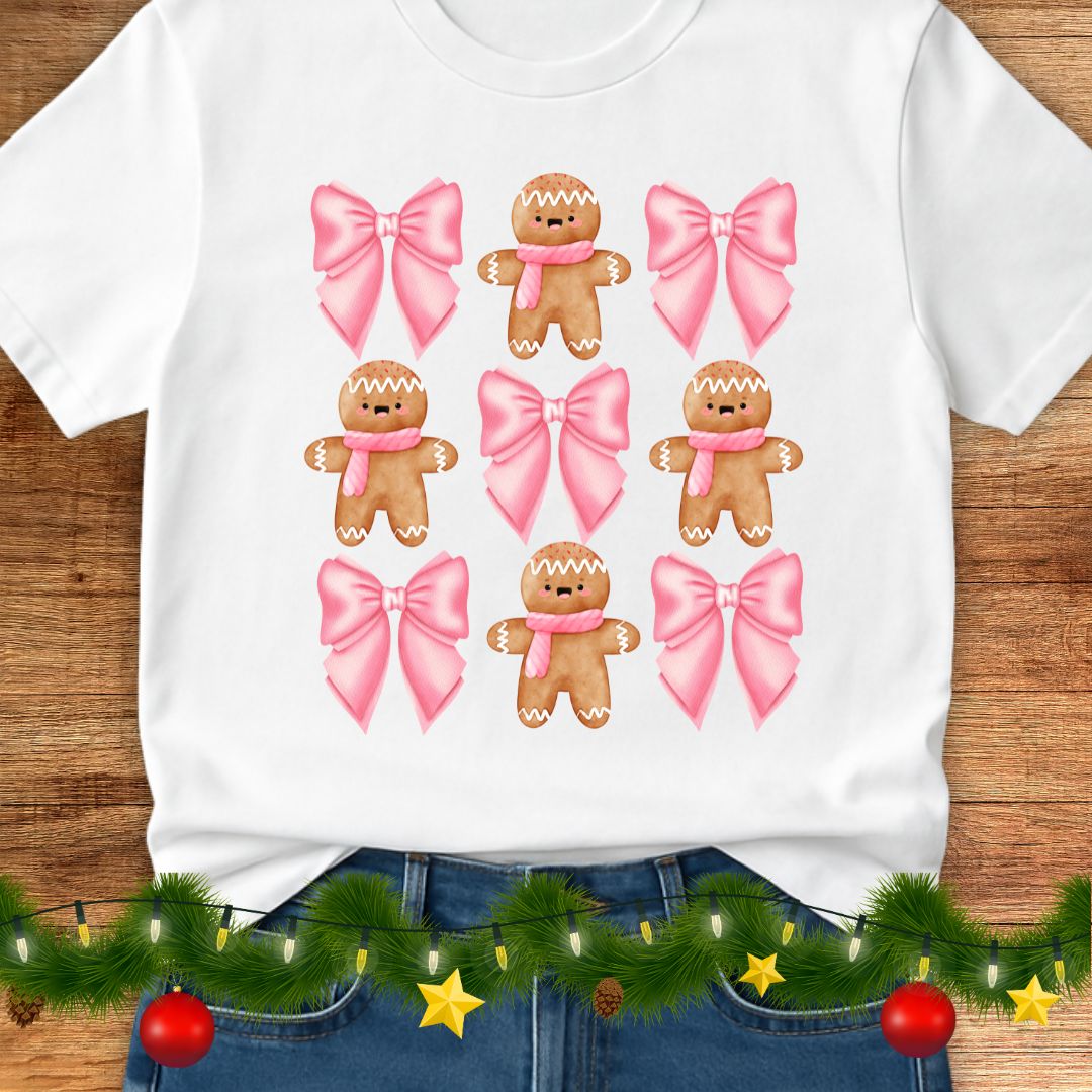 Gingerbread and Bows Christmas Teacher Shirt - teachngear