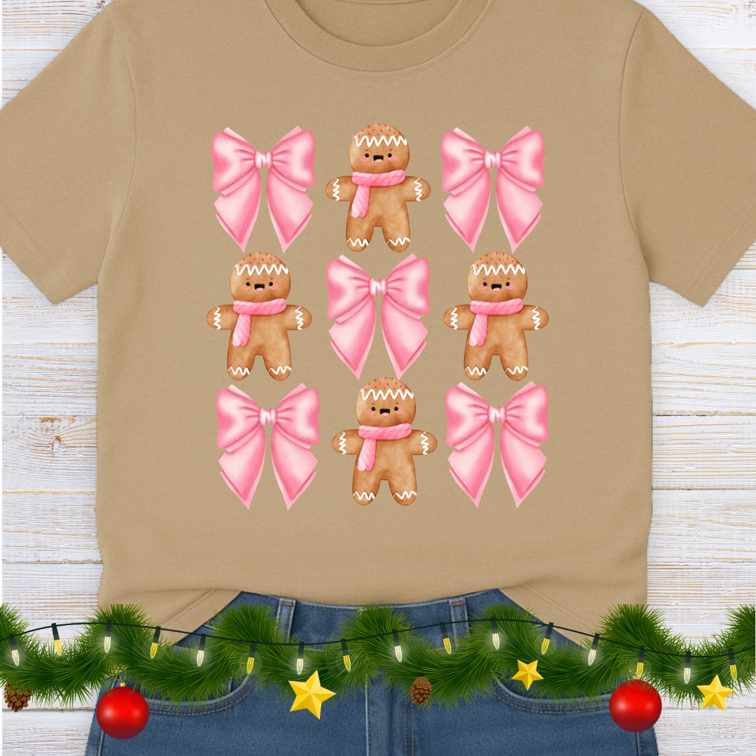 Gingerbread and Bows Christmas Teacher Shirt - teachngear