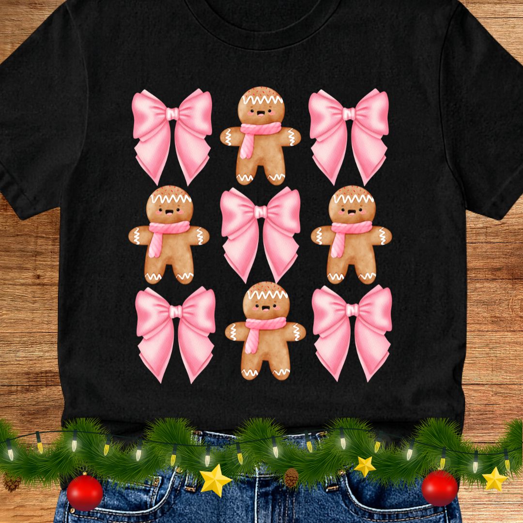 Gingerbread and Bows Christmas Teacher Shirt - teachngear