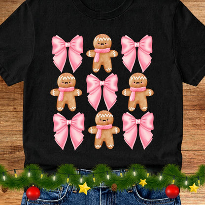 Gingerbread and Bows Christmas Teacher Shirt - teachngear