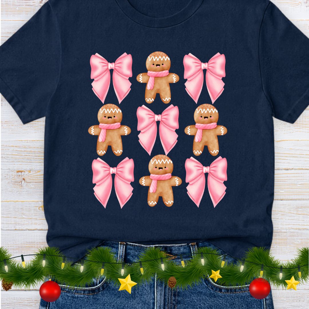 Gingerbread and Bows Christmas Teacher Shirt - teachngear
