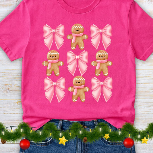 Gingerbread and Bows Christmas Teacher Shirt - teachngear
