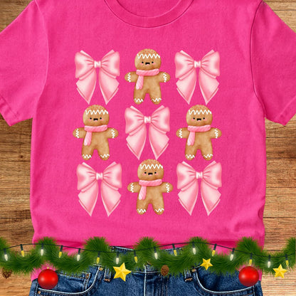 Gingerbread and Bows Christmas Teacher Shirt - teachngear