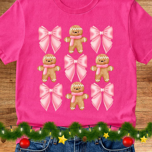 Gingerbread and Bows Christmas Teacher Shirt - teachngear