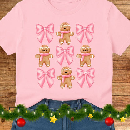 Gingerbread and Bows Christmas Teacher Shirt - teachngear