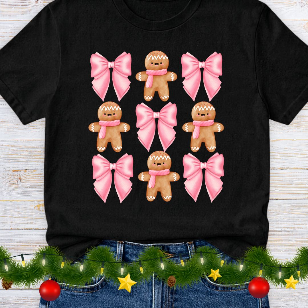 Gingerbread and Bows Christmas Teacher Shirt - teachngear