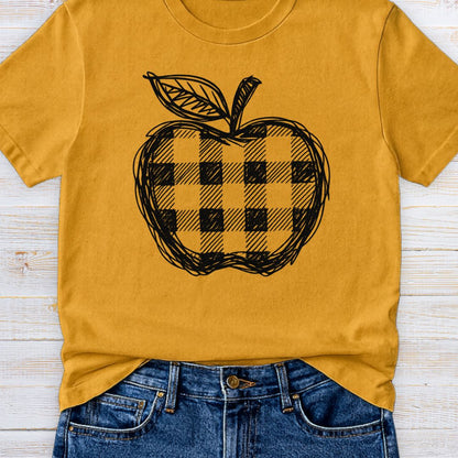 Gingham Apple Line Drawing Teacher T-Shirt - teachngear