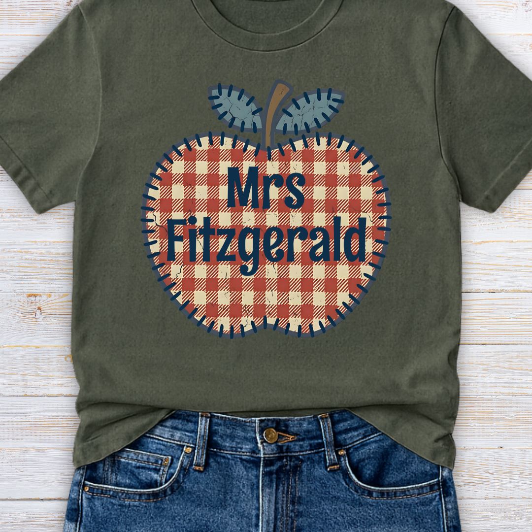 Gingham Apple Personalized Teacher T-Shirt - teachngear