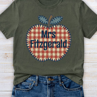Gingham Apple Personalized Teacher T-Shirt - teachngear