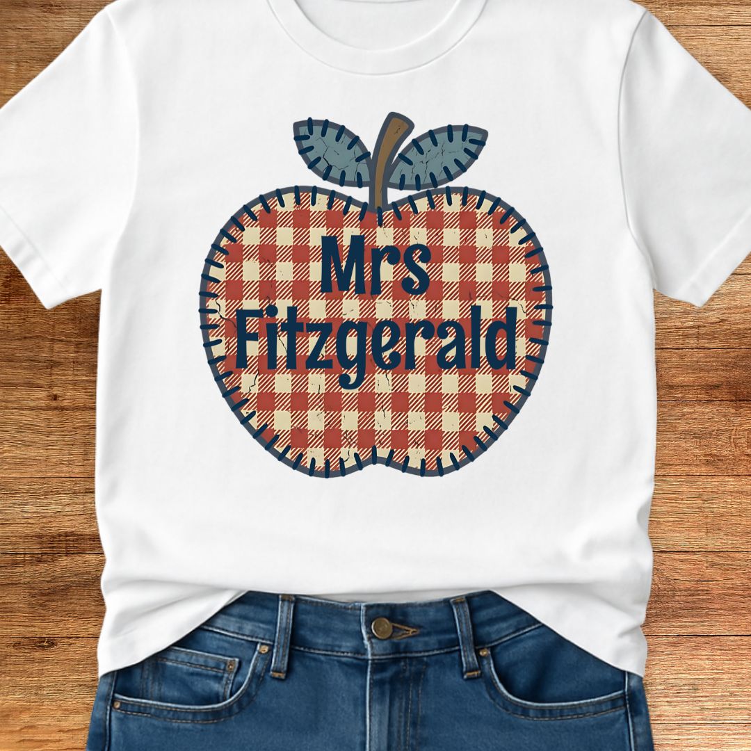 Gingham Apple Personalized Teacher T-Shirt - teachngear
