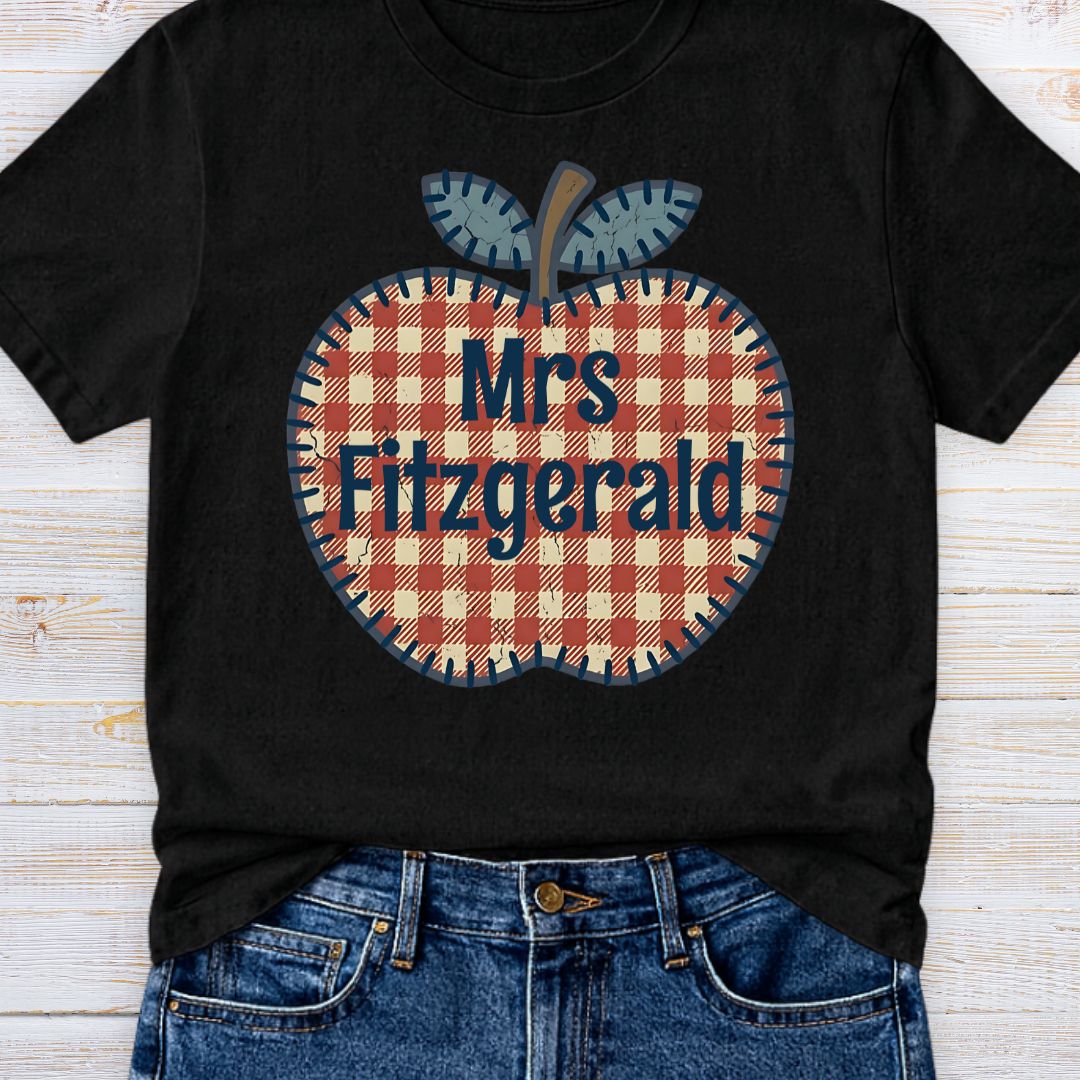 Gingham Apple Personalized Teacher T-Shirt - teachngear