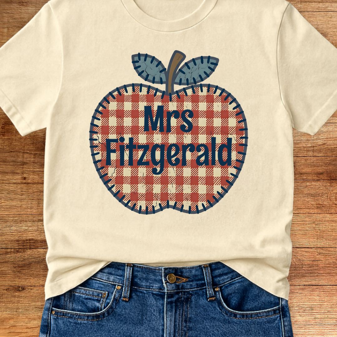 Gingham Apple Personalized Teacher T-Shirt - teachngear