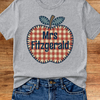 Gingham Apple Personalized Teacher T-Shirt - teachngear