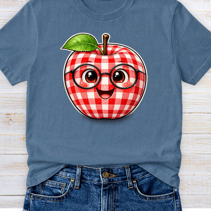 Gingham Apple with Glasses Teacher T-Shirt - teachngear