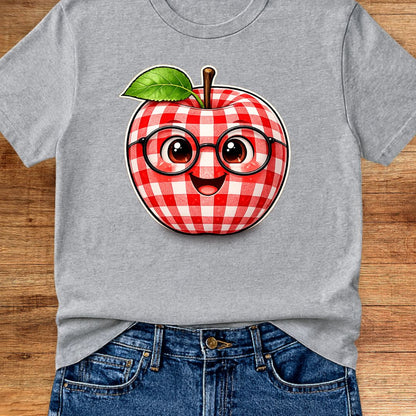 Gingham Apple with Glasses Teacher T-Shirt - teachngear