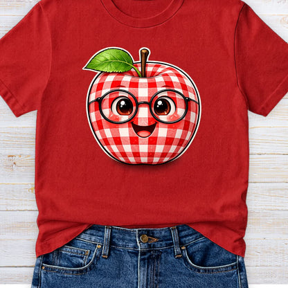 Gingham Apple with Glasses Teacher T-Shirt - teachngear