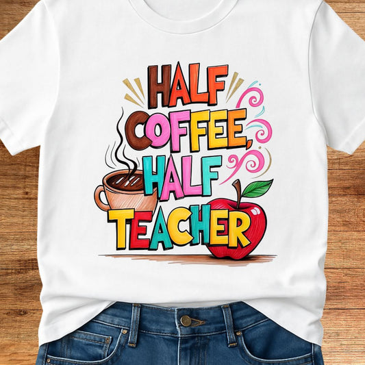 Half Coffee, Half Teacher 2 Teacher T-Shirt - teachngear