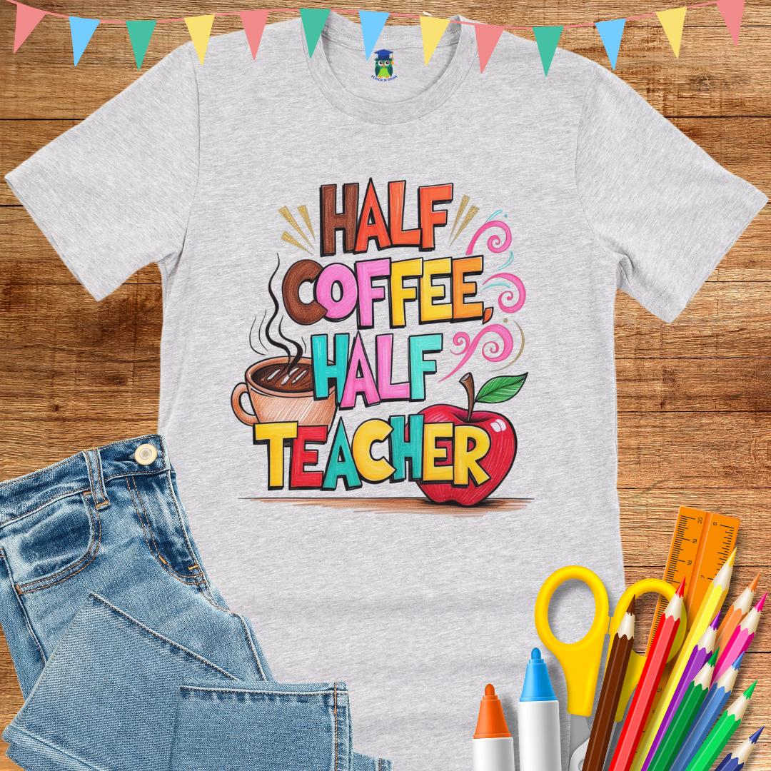 Half Coffee, Half Teacher 2 Teacher T-Shirt - teachngear
