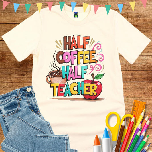 Half Coffee, Half Teacher 2 Teacher T-Shirt - teachngear